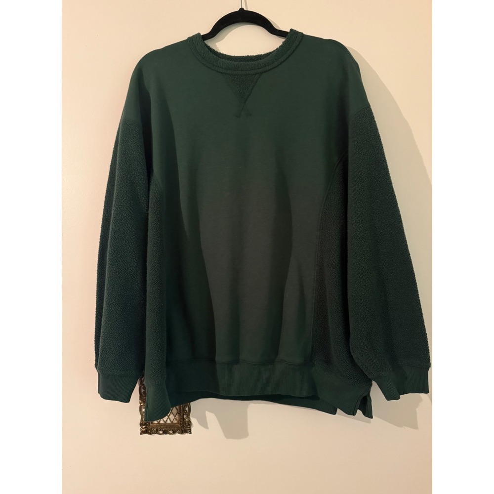 Aerie‎ Women's Green Oversized V-Stitch Crewneck Pullover Sweatshirt Medium EUC